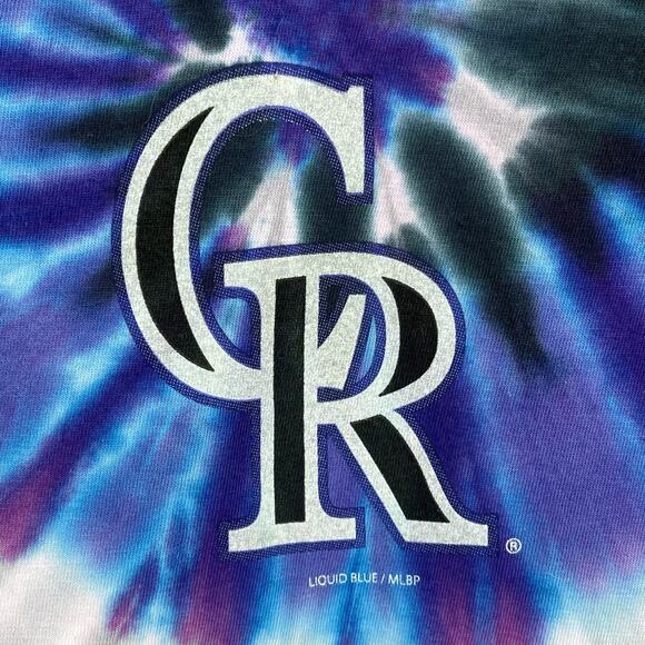 Liquid Blue Colorado Rockies Baseball T Shirt Womens Sz Large Tie Dye Purple MLB - Picture 2 of 4